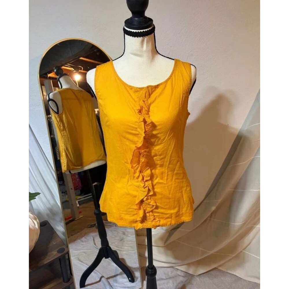 Banana Republic Mustard Yellow Ruffle Front Sleeveless Blouse Top Size 6